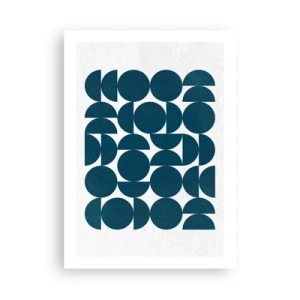 Plakat - Geometryczna kompozycja z niebieskimi kołami - 50x70cm - Koła i półkola - Nowoczesna dekoracja ścienna do salonu, kuchni i sypialni ARTTOR