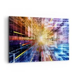 Obraz na płótnie - Dynamiczne światła w futurystycznym korytarzu - 120x80cm - Świetlny korytarz - Nowoczesna dekoracja ścienna do salonu, kuchni i sypialni ARTTOR