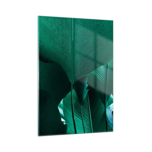 Obraz na szkle - Tropikalne liście w intensywnych odcieniach zieleni - 50x70cm - Zwrócone do światła - Nowoczesna dekoracja ścienna do salonu, kuchni i sypialni ARTTOR