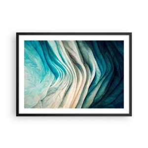 Plakat w czarnej ramie - Dynamiczne fale w odcieniach błękitu i bieli - 70x50cm - Błękitne nienasycenie - Nowoczesna dekoracja ścienna do salonu i sypialni ARTTOR