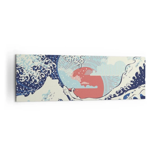 Obraz na płótnie - Fale oceanu i zachodzące słońce w stylu japońskim - 160x50cm - Z japońskich inspiracji - Nowoczesna dekoracja ścienna do salonu i sypialni ARTTOR