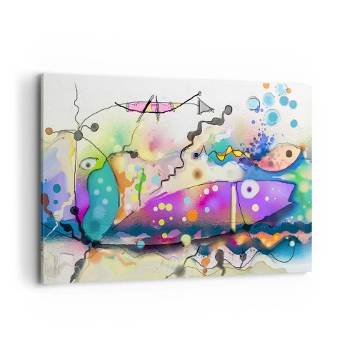 Obraz na płótnie - Abstrakcyjne ryby w kolorowej, surrealistycznej kompozycji - 100x70cm - Brak słów! - Nowoczesna dekoracja ścienna do salonu, kuchni i sypialni ARTTOR