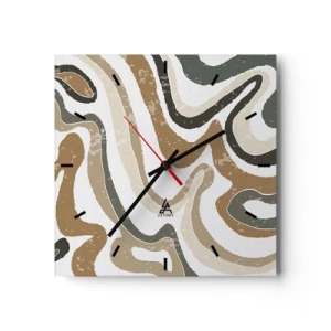 Zegar ścienny - Ziemiste wzory w odcieniach brązu i zieleni - 30x30cm - Meandry barw ziemi - Nowoczesna dekoracja ścienna do salonu i sypialni ARTTOR