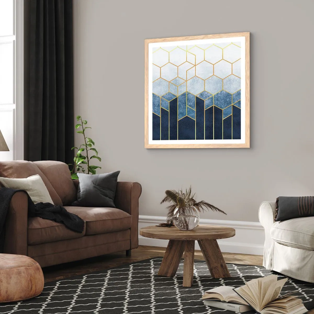 Plakat w ramie jasny dąb - Kompozycja w synkopowym rytmie - 50x50 cm