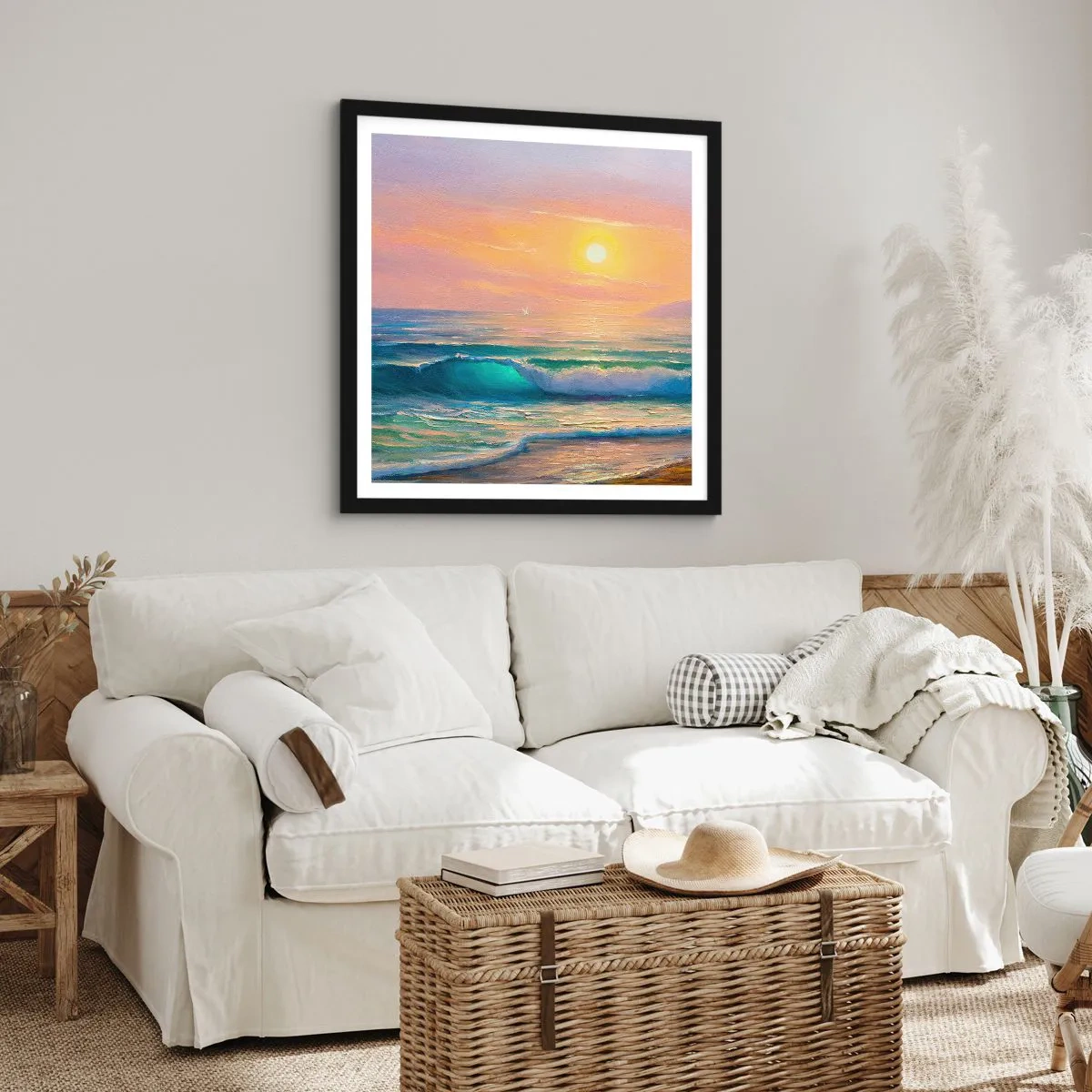 Plakat w czarnej ramie - Turkusowa pieśń fal - 50x50 cm