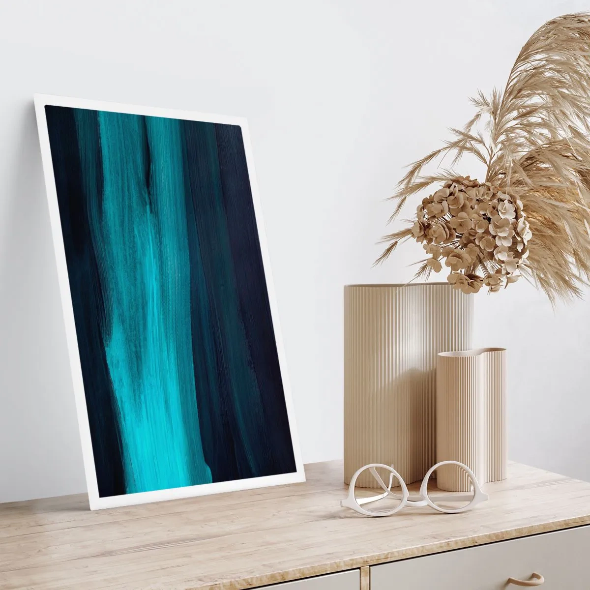 Plakat - Abstrakcyjna kompozycja w odcieniach czerni i turkusu - 50x70cm - Popłyń z nurtem - Nowoczesna dekoracja ścienna do salonu, kuchni i sypialni ARTTOR