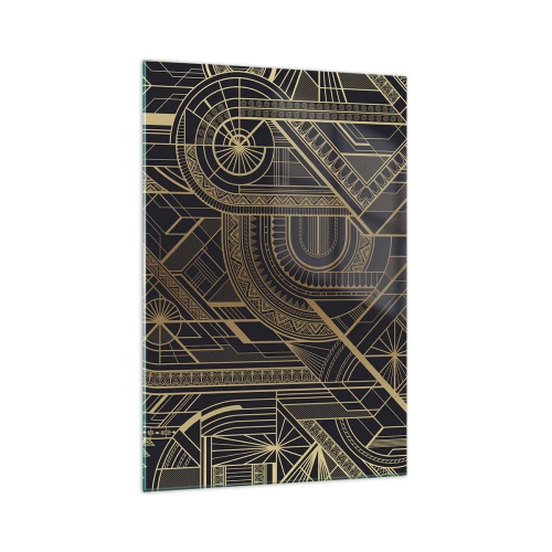 Obraz na szkle - Złote geometryczne wzory na czarnym tle w stylu art deco - 70x100cm - Koncepty, idee, plany - Nowoczesna dekoracja ścienna do salonu i sypialni ARTTOR