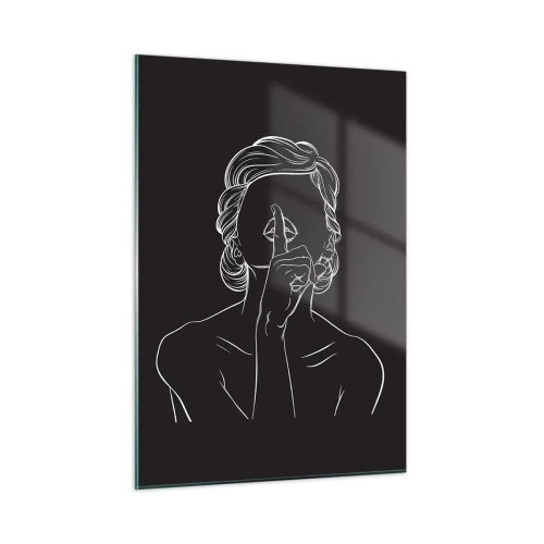 Obraz na szkle - Minimalistyczna sylwetka kobiety z gestem ciszy - 50x70cm - Piękno rozkwita w ciszy - Nowoczesna dekoracja ścienna do salonu, kuchni i sypialni ARTTOR