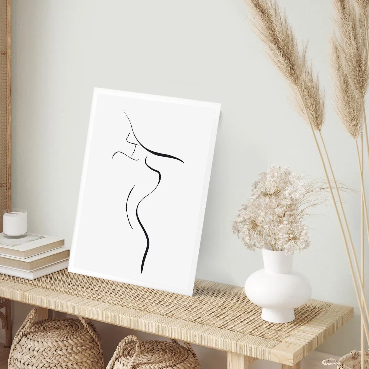 Plakat - Minimalistyczna sylwetka kobiety narysowana czarną linią - 50x70cm - Nieuchwytna jak fala - Nowoczesna dekoracja ścienna do salonu, kuchni i sypialni ARTTOR