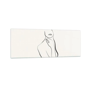 Obraz na szkle - Minimalistyczny szkic sylwetki kobiety na jasnym tle - 140x50cm - Fala melancholii - Nowoczesna dekoracja ścienna do salonu i sypialni ARTTOR