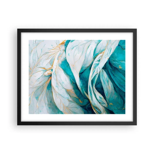 Plakat w czarnej ramie - Błękitna abstrakcja z motywem złota - 50x40 cm