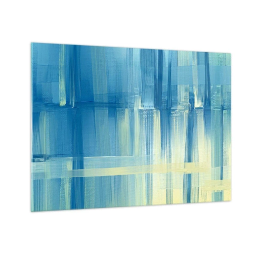 Obraz na szkle - Abstrakcyjne pociągnięcia pędzla w turkusie i żółci - 70x50cm - Kompozycja w turkusie - Nowoczesna dekoracja ścienna do salonu i sypialni ARTTOR