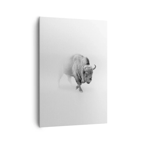 Obraz na płótnie - Biały bizon w minimalistycznej scenerii - 70x100cm - Król prerii - Nowoczesna dekoracja ścienna do salonu i sypialni ARTTOR