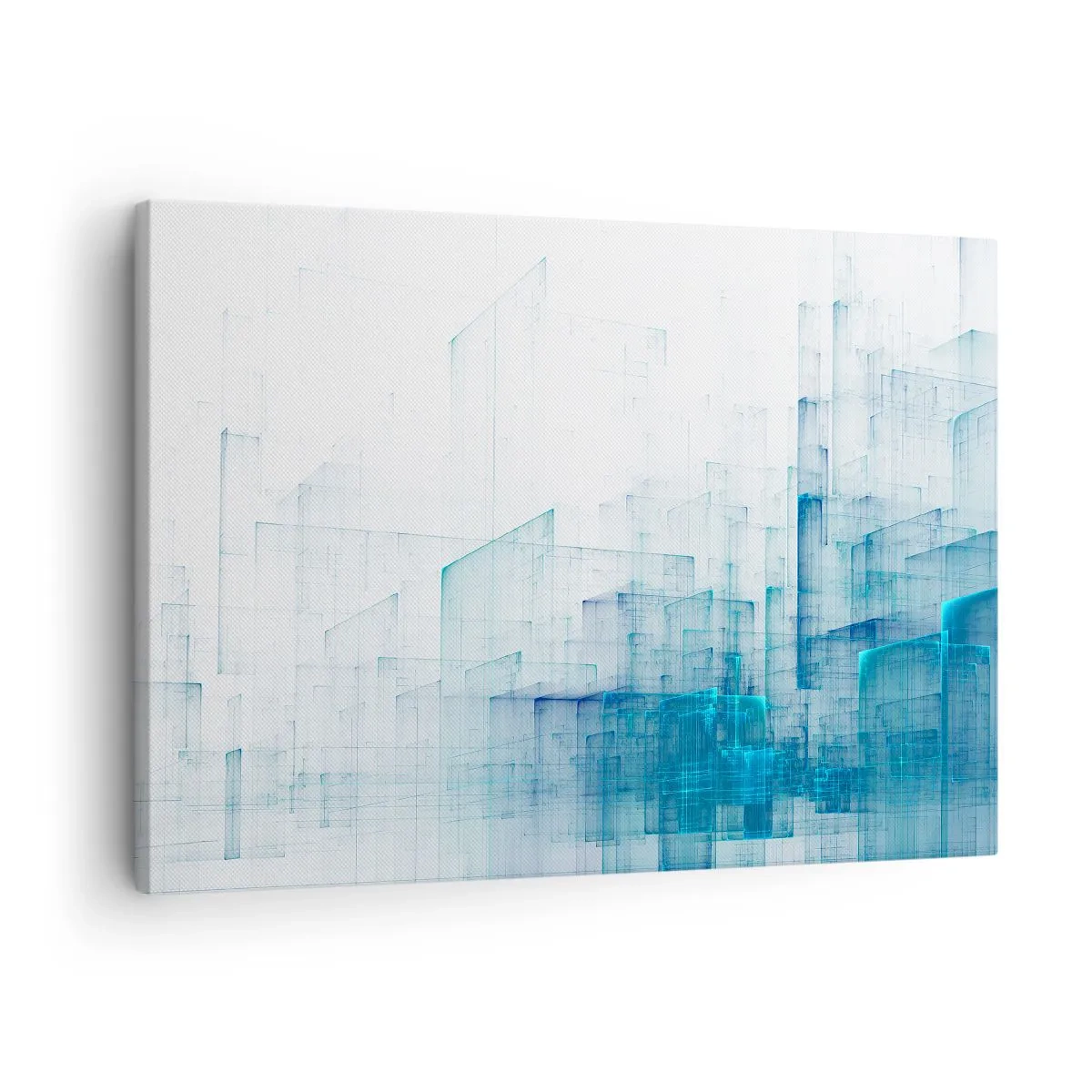 Obraz na płótnie - Abstrakcyjne kształty geometryczne w odcieniach błękitu - 70x50cm - Jak stała się przestrzeń - Nowoczesna dekoracja ścienna do salonu i sypialni ARTTOR