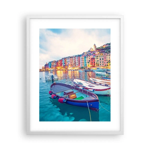 Plakat w białej ramie - Kolorowy wieczór w porcie - 40x50 cm