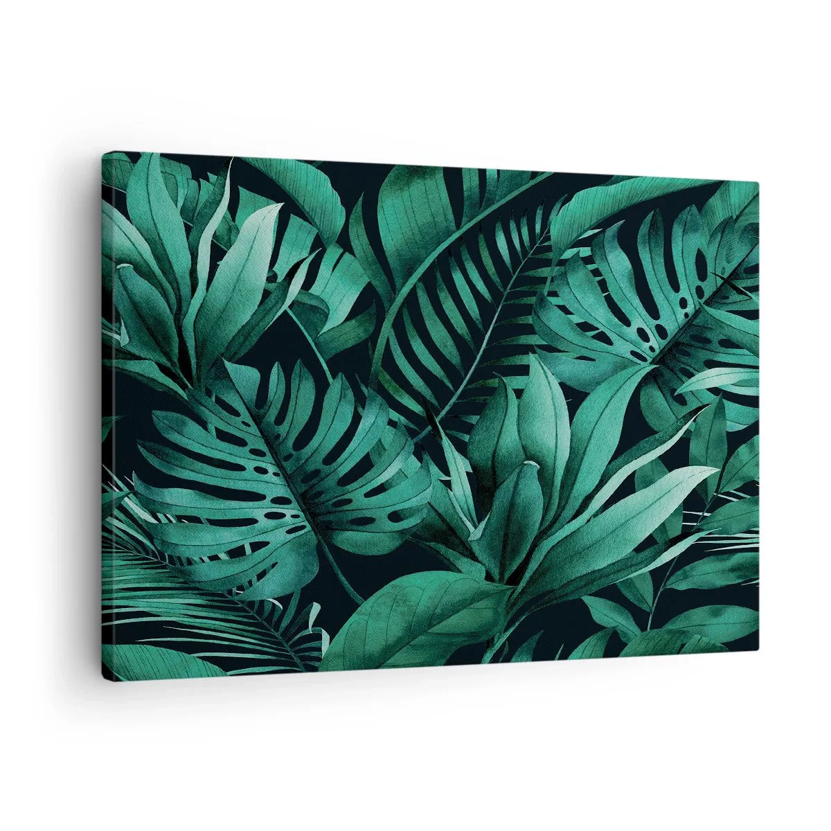 Obraz na płótnie - Tropikalne liście w odcieniach intensywnej zieleni - 70x50cm - Głębia tropikalnej zieleni - Nowoczesna dekoracja ścienna do salonu i sypialni ARTTOR