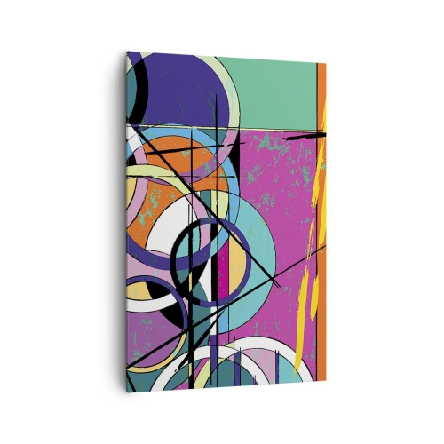 Obraz na płótnie - Kolorowa abstrakcja z geometrycznymi okręgami - 80x120cm - Koło za kołem - Nowoczesna dekoracja ścienna do salonu i sypialni ARTTOR