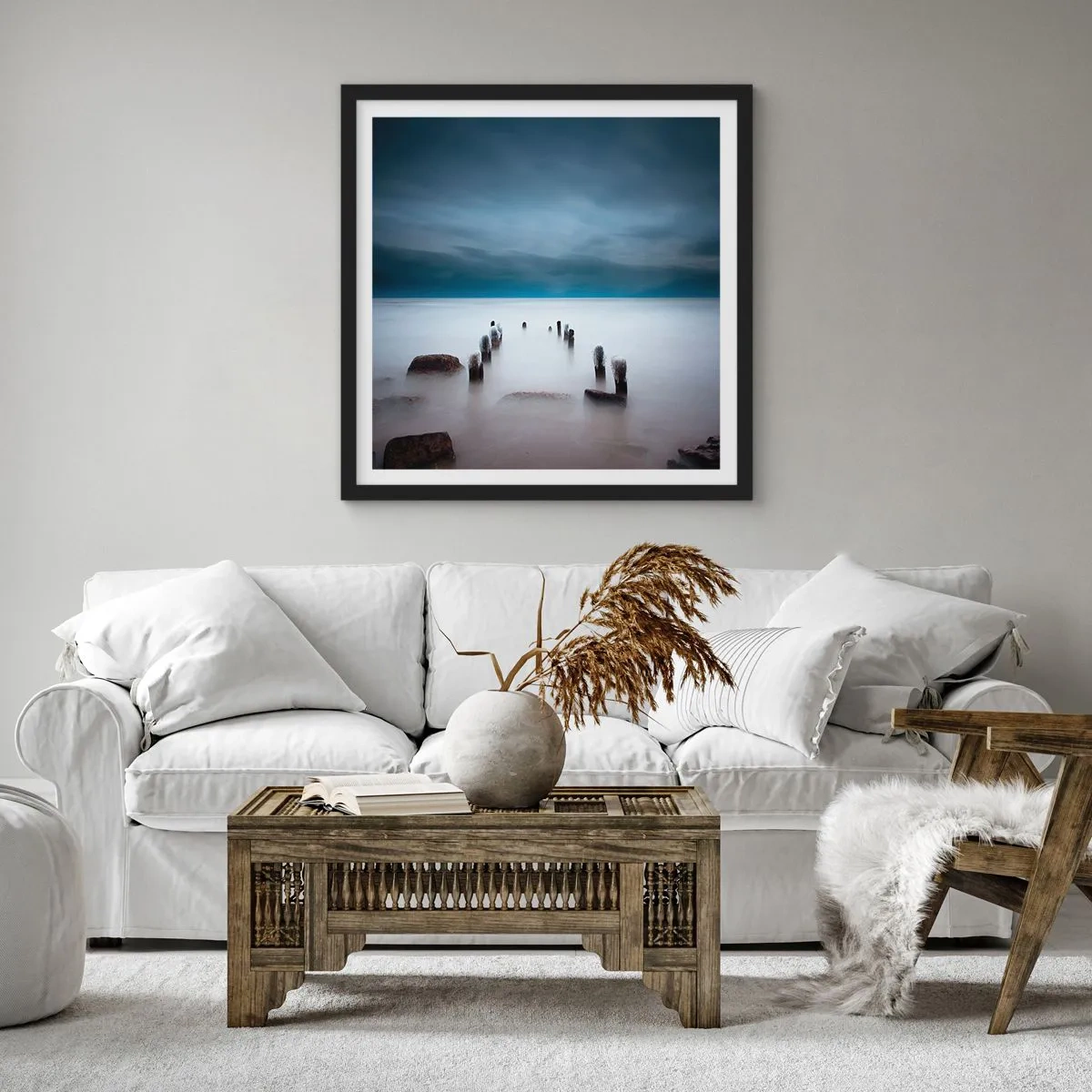 Plakat w czarnej ramie - Zamyślone jezioro - 60x60 cm