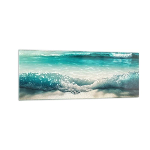 Obraz na szkle - Fale oceanu na jasnej piaszczystej plaży - 140x50cm - Spokój oceanu - Nowoczesna dekoracja ścienna do salonu i sypialni ARTTOR