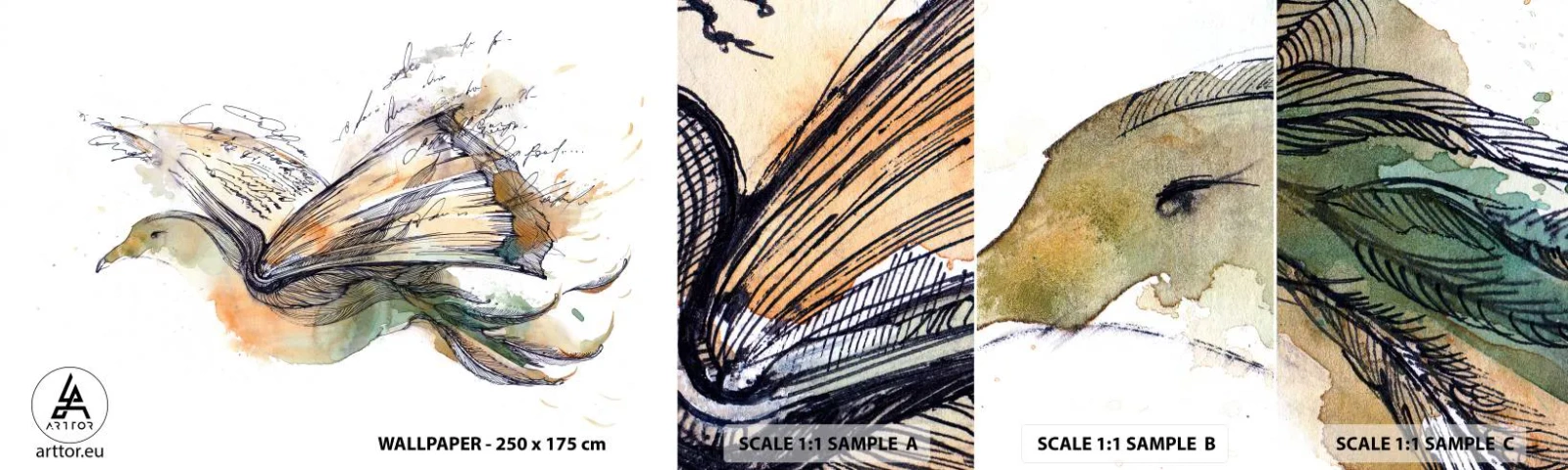 Fototapeta Próbka Samoprzylepna Deluxe Sticker - Na skrzydłach poezji - Abstrakcja, Ptak, Książka - 100x30 cm