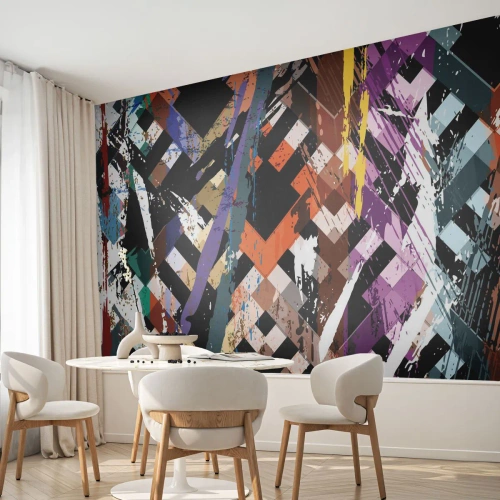 Fototapeta Standard Eco - Dynamiczna abstrakcja z geometrycznymi wzorami i kolorami - 100x70cm - Podniesione do kwadratu - Nowoczesna dekoracja ścienna do salonu i sypialni ARTTOR