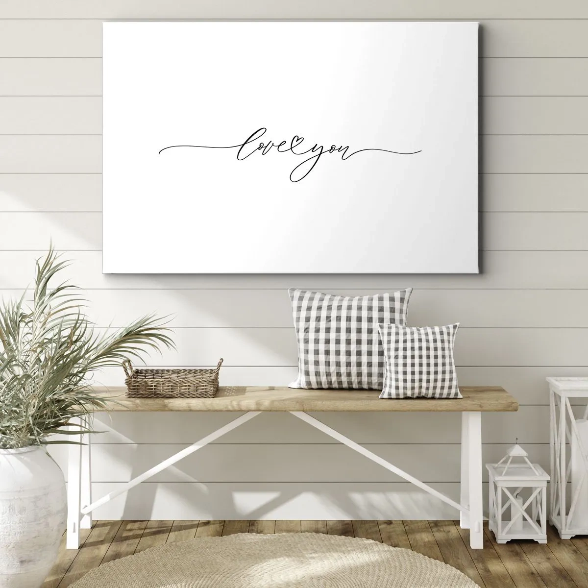 Obraz na płótnie - Napis love you w eleganckiej czcionce - 120x80cm - Czarno na białym - Nowoczesna dekoracja ścienna do salonu, kuchni i sypialni ARTTOR
