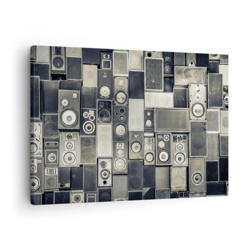 Obraz na płótnie - Kolekcja głośników w stylu retro - 70x50cm - I wszystko gra - Nowoczesna dekoracja ścienna do salonu i sypialni ARTTOR