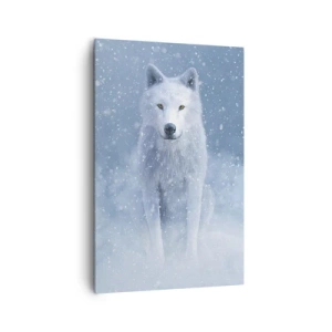 Obraz na płótnie - Biały wilk w śnieżnej scenerii - 80x120cm - W zimowym duchu - Nowoczesna dekoracja ścienna do salonu i sypialni ARTTOR