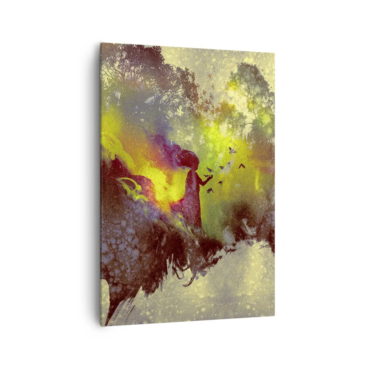 Obraz na płótnie - Artystyczna sylwetka kobiety z naturą w tle - 70x100cm - Matka Natura - Nowoczesna dekoracja ścienna do salonu i sypialni ARTTOR