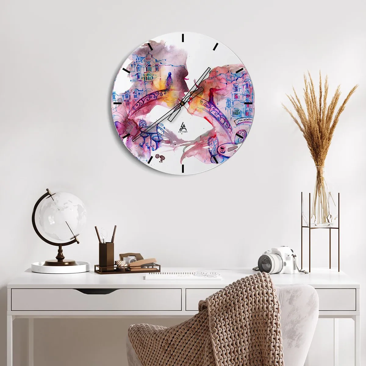 Zegar ścienny - Kolorowa grafika z mostem i architekturą w tle - 30x30cm - Tajemny most westchnień - Nowoczesna dekoracja ścienna do salonu, kuchni i sypialni ARTTOR