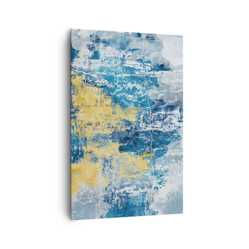 Obraz na płótnie - Abstrakcja w odcieniach niebieskiego i żółtego - 80x120cm - Abstrakcja pełna pogody - Nowoczesna dekoracja ścienna do salonu i sypialni ARTTOR