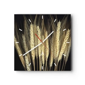 Zegar ścienny - Kłosy pszenicy na czarnym tle w rustykalnym stylu - 30x30cm - Rustykalna magia - Nowoczesna dekoracja ścienna do salonu i sypialni ARTTOR