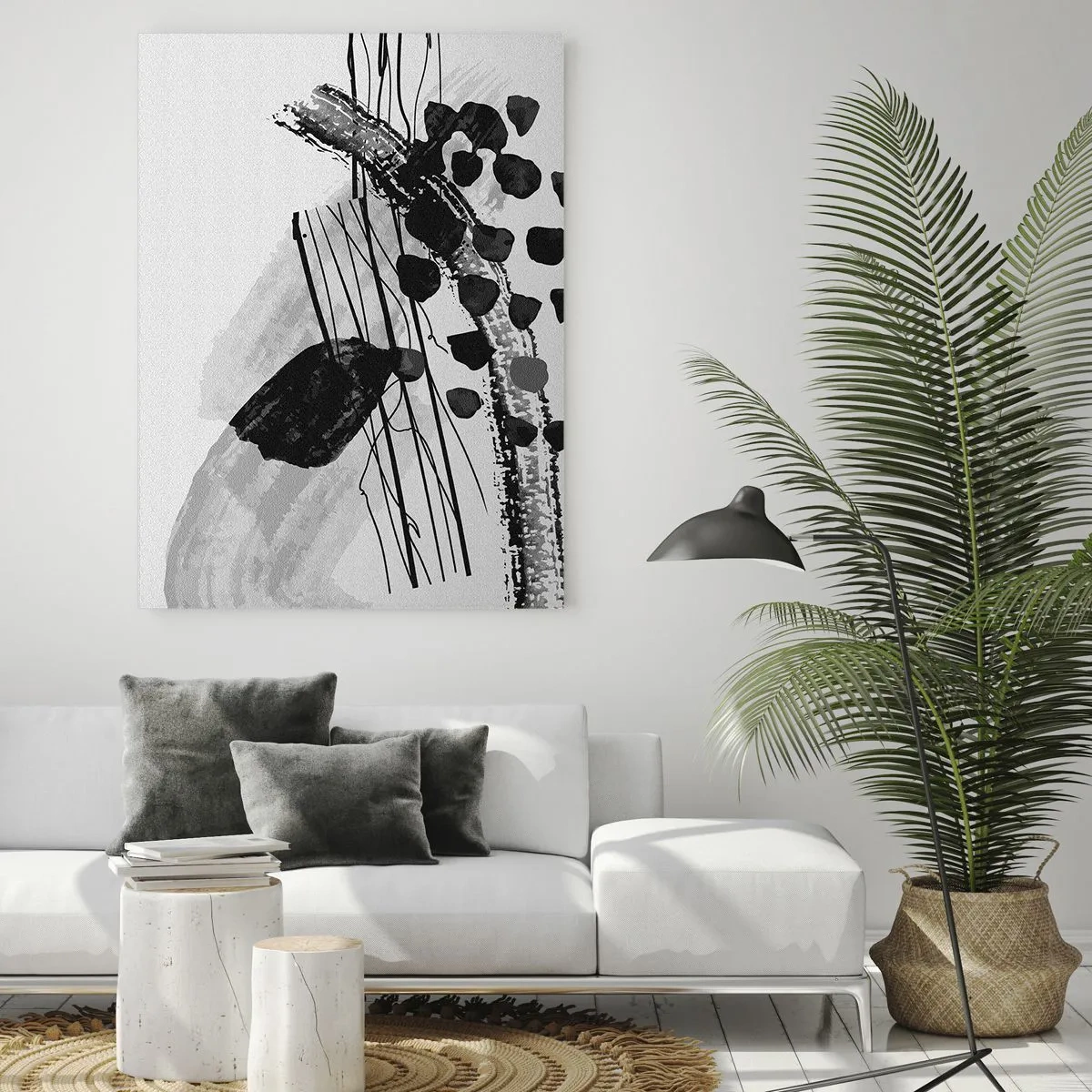 Obraz na szkle - Czarno-biała abstrakcyjna kompozycja z organicznymi kształtami - 70x100cm - Czarno-biała abstrakcja organiczna - Nowoczesna dekoracja ścienna do salonu i sypialni ARTTOR