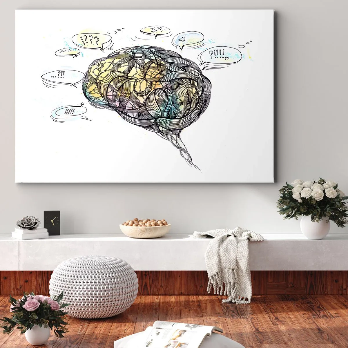 Obraz na płótnie - Artystyczna wizja mózgu z kolorowymi elementami - 70x50cm - Człowiek - wielka zagadka - Nowoczesna dekoracja ścienna do salonu i sypialni ARTTOR