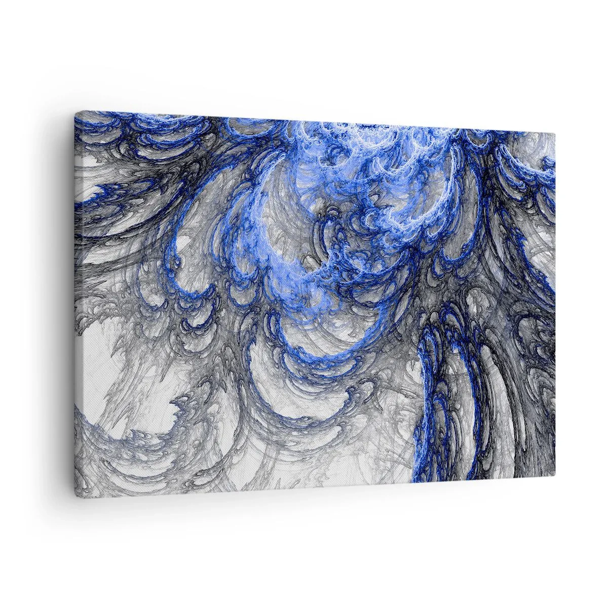 Obraz na płótnie - Abstrakcyjne fale w odcieniach niebieskiego i szarego - 70x50cm - Narodziny fali - Nowoczesna dekoracja ścienna do salonu i sypialni ARTTOR