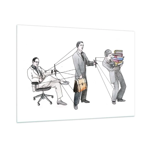 Obraz na szkle - Ilustracja przedstawiająca hierarchię pracy biurowej - 100x70cm - Każdy swego pana ma - Nowoczesna dekoracja ścienna do salonu, kuchni i sypialni ARTTOR