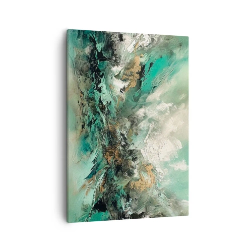 Obraz na płótnie - Abstrakcyjna kompozycja w odcieniach szmaragdowej zieleni, czerni i złota - 50x70cm - Szmaragdowo-czarna kipiel - Nowoczesna dekoracja ścienna do salonu, kuchni i sypialni ARTTOR