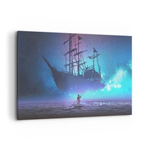 Obraz na płótnie - Fantastyczny statek na tle gwiaździstego nieba - 120x80cm - Spotkanie z mitem morza - Nowoczesna dekoracja ścienna do salonu, kuchni i sypialni ARTTOR