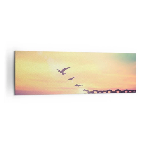 Obraz na płótnie - Symbol wolności z ptakami i zerwanym łańcuchem - 160x50cm - Zwycięstwo wolności - Nowoczesna dekoracja ścienna do salonu i sypialni ARTTOR