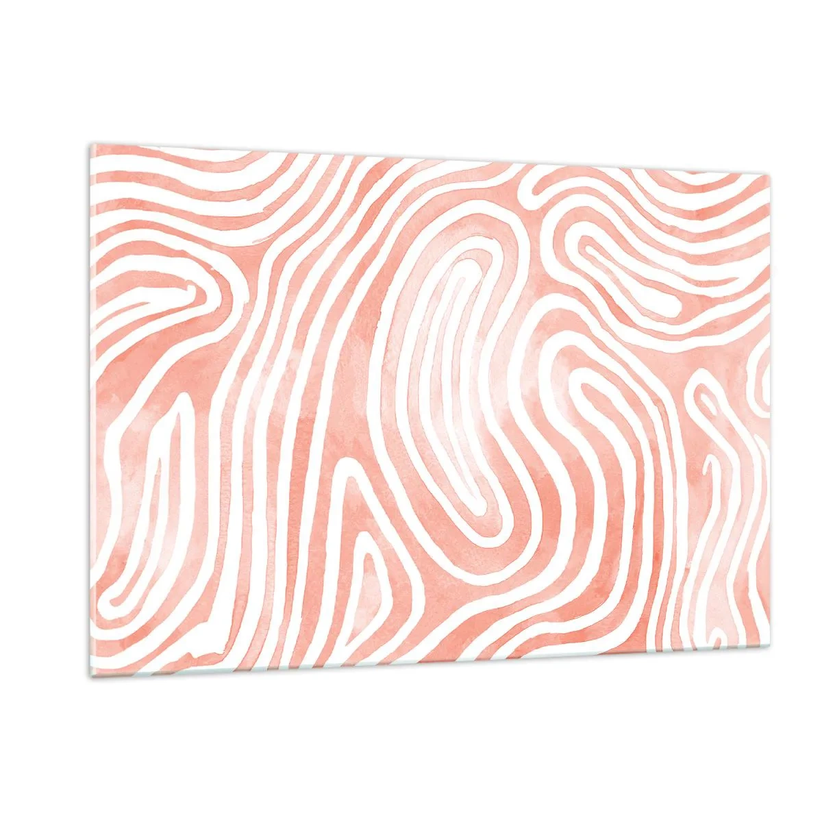 Obraz na szkle - Abstrakcyjny wzór w bieli i koralowym odcieniu - 120x80cm - W koralowym labiryncie - Nowoczesna dekoracja ścienna do salonu, kuchni i sypialni ARTTOR