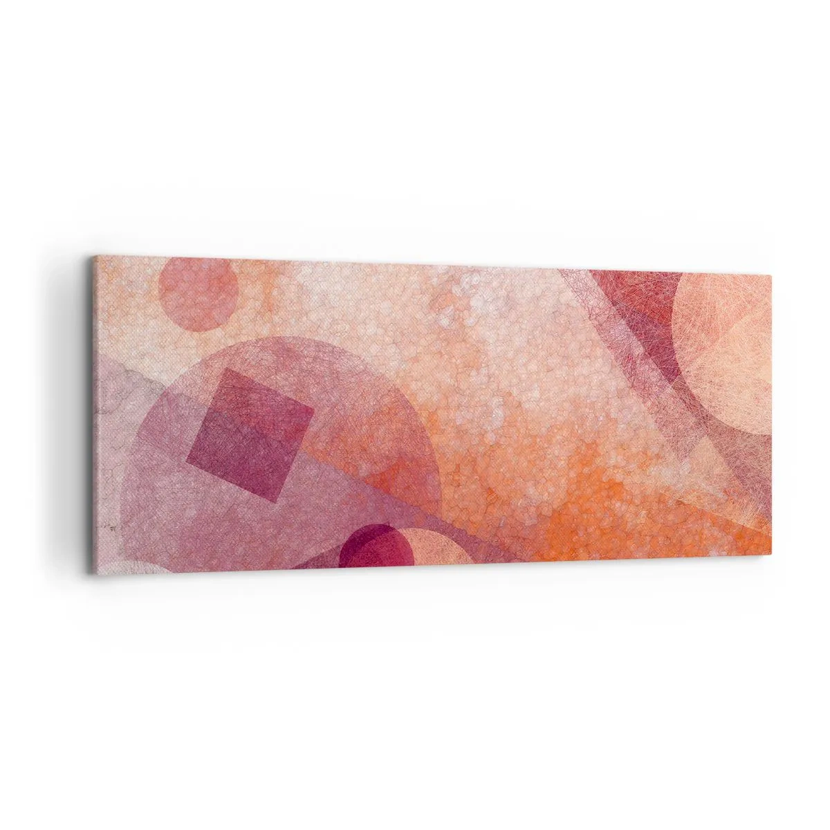 Obraz na płótnie - Abstrakcyjne kształty geometryczne w pastelowych odcieniach różu - 120x50cm - Przekształcenia geometryczne w różu - Nowoczesna dekoracja ścienna do salonu i sypialni ARTTOR