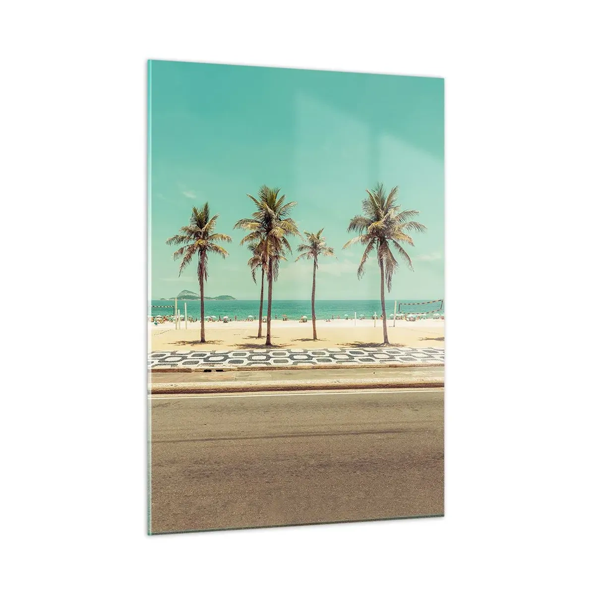 Obraz na szkle - Palmy przy deptaku na tle plaży i oceanu - 50x70cm - Na straży plaży - Nowoczesna dekoracja ścienna do salonu, kuchni i sypialni ARTTOR