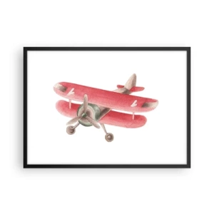 Plakat w czarnej ramie - Czerwony samolot w stylu retro na białym tle - 70x50cm - Gotowy do wysokich lotów - Nowoczesna dekoracja ścienna do salonu i sypialni ARTTOR