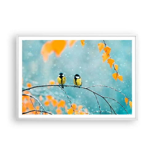 Plakat w białej ramie - Ptasie plotki - 100x70 cm