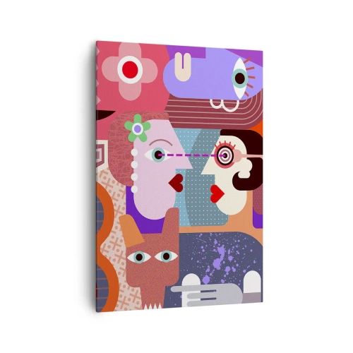 Obraz na płótnie - Abstrakcyjne postacie w żywych kolorach - 70x100cm - Oko w oko - Nowoczesna dekoracja ścienna do salonu i sypialni ARTTOR