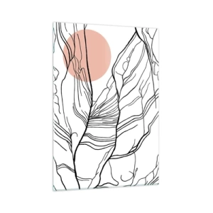 Obraz na szkle - Cieniste linie gałęzi z beżowym słońcem - 50x70cm - W sieci gałązek - Nowoczesna dekoracja ścienna do salonu, kuchni i sypialni ARTTOR