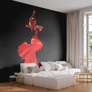 Fototapeta Standard Eco - Tancerka flamenco w czerwonej sukni na czarnym tle - 100x70cm - Ognisty duch flamenco - Nowoczesna dekoracja ścienna do salonu i sypialni ARTTOR