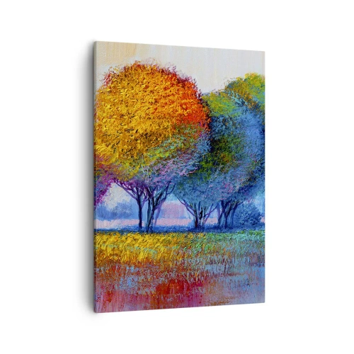 Obraz na płótnie - Kolorowe drzewa w jesiennej scenerii, malarstwo impresjonistyczne - 50x70cm - Kępa rzęsistych barw - Nowoczesna dekoracja ścienna do salonu, kuchni i sypialni ARTTOR