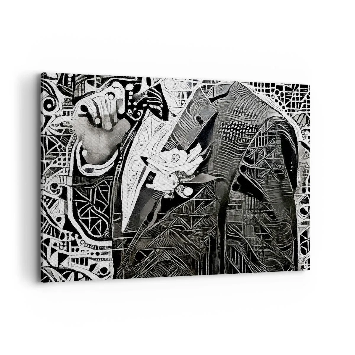 Obraz na płótnie - Elegancka abstrakcja z mężczyzną w garniturze w czerni i bieli - 100x70cm - Tylko na pozór szary człowiek - Nowoczesna dekoracja ścienna do salonu, kuchni i sypialni ARTTOR