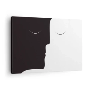 Obraz na płótnie - Minimalistyczna sylwetka dwóch twarzy w kontrastowych kolorach - 70x50cm - Jedność przeciwieństw - Nowoczesna dekoracja ścienna do salonu i sypialni ARTTOR